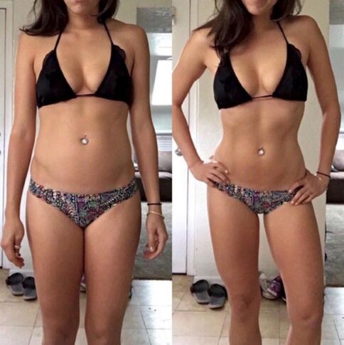Cô gái trước và sau khi giảm cân bằng chế độ ăn không có carbohydrate